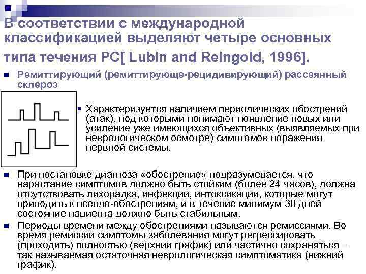 В соответствии с международной классификацией выделяют четыре основных типа течения РС[ Lubin and Reingold,