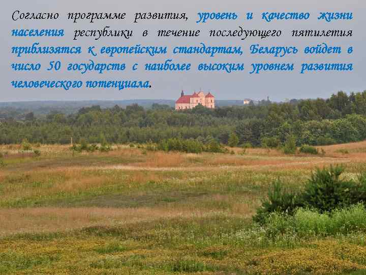Согласно программе развития, уровень и качество жизни населения республики в течение последующего пятилетия приблизятся