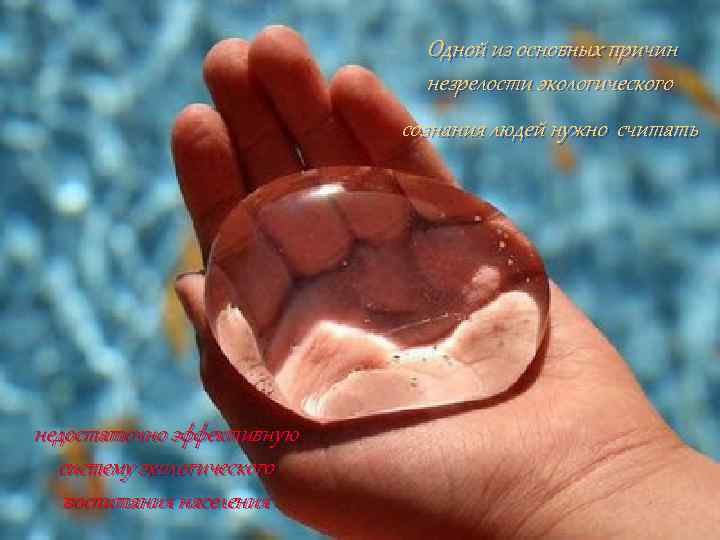 Одной из основных причин незрелости экологического сознания людей нужно считать недостаточно эффективную систему экологического