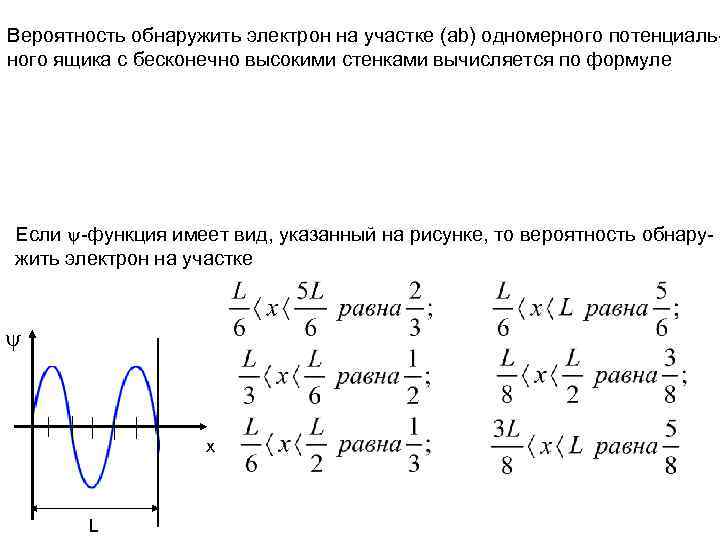Вероятно л. Вероятность обнаружить электр. Вероятность обнаружения электрона. Вероятность обнаружения электрона максимальна. В ящике с бесконечно высокими стенками.