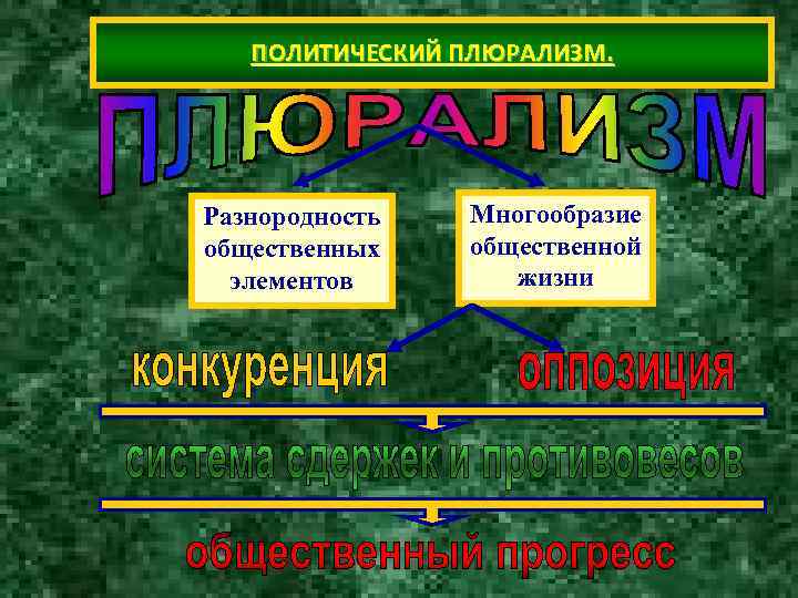 ПОЛИТИЧЕСКИЙ ПЛЮРАЛИЗМ. Разнородность Многообразие общественных общественной элементов жизни ПОЛИТИЧЕСКИЙ ПЛЮРАЛИЗМ. Разнородность Многообразие общественных общественной элементов жизни