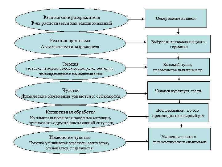    Распознание раздражителя    Оскорбление коллеги Р-ль распознается как эмоциональный