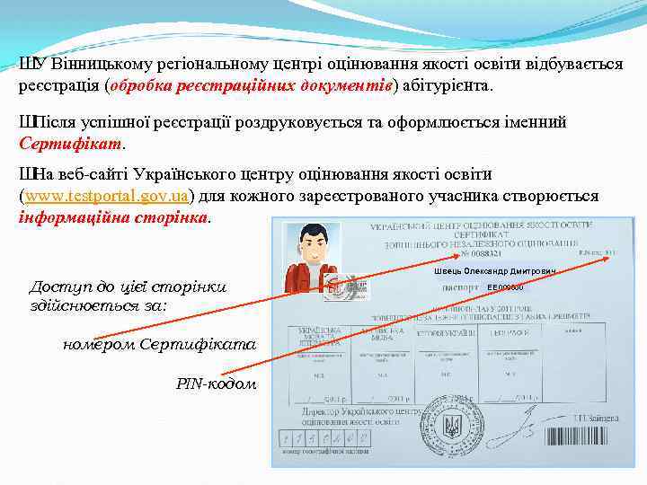 Ш Вінницькому регіональному центрі оцінювання якості освіти відбувається У реєстрація (обробка реєстраційних документів) абітурієнта.