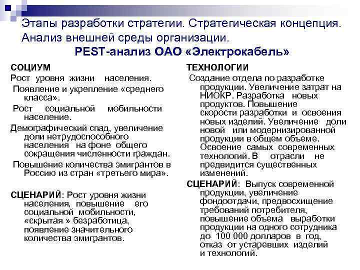  Этапы разработки стратегии. Стратегическая концепция. Анализ внешней среды организации.    PEST-анализ