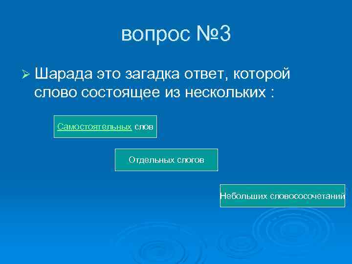 вопрос № 3 Ø Шарада это загадка ответ, которой слово вопрос № 3 Ø Шарада это загадка ответ, которой слово