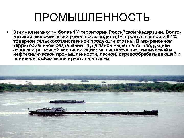   ПРОМЫШЛЕННОСТЬ •  Занимая немногим более 1% территории Российской Федерации, Волго- Вятский