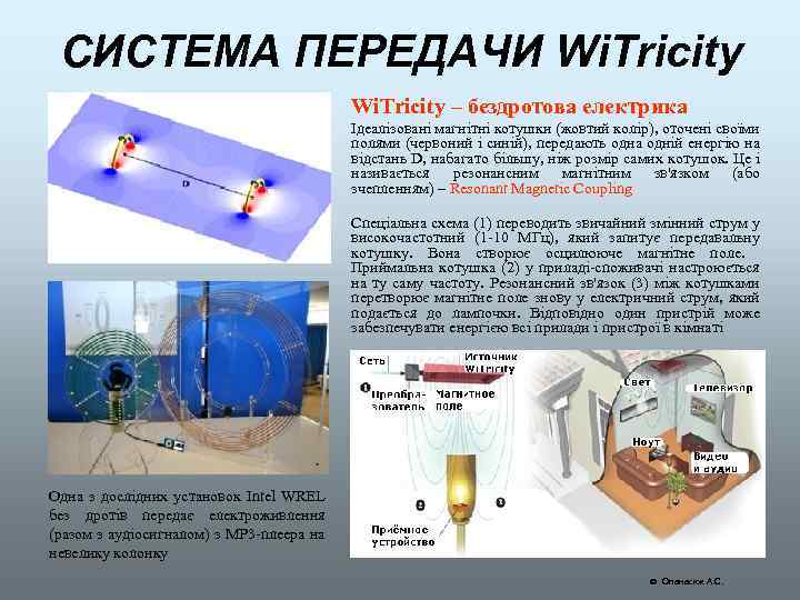 СИСТЕМА ПЕРЕДАЧИ Wi. Tricity – бездротова електрика Ідеалізовані магнітні котушки (жовтий колір), оточені своїми