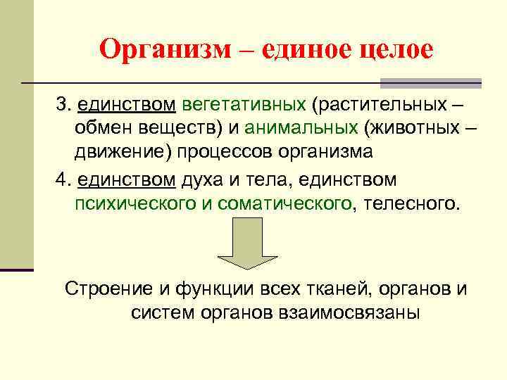 Презентация по биологии 6 класс организм единое целое