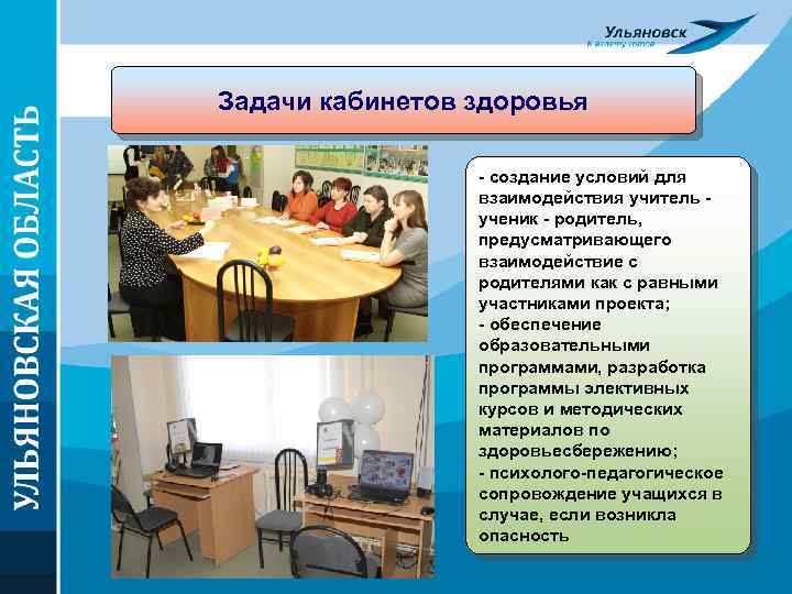 Задачи кабинетов здоровья - создание условий для взаимодействия учитель ученик - родитель, предусматривающего взаимодействие
