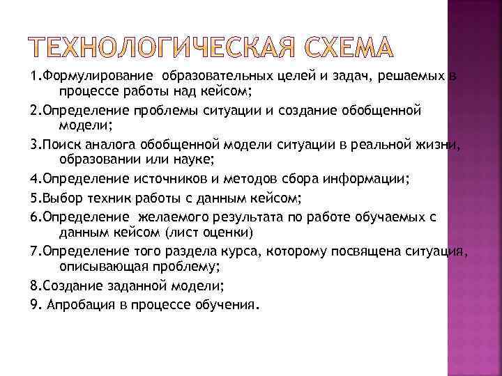 1. Формулирование образовательных целей и задач, решаемых в процессе работы над кейсом; 2. Определение