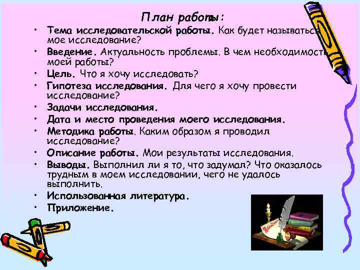 План работы: • Тема исследовательской работы. Как будет называться мое исследование? • Введение. Актуальность