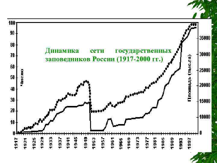 Динамика  сети  государственных заповедников России (1917 -2000 гг. ) 