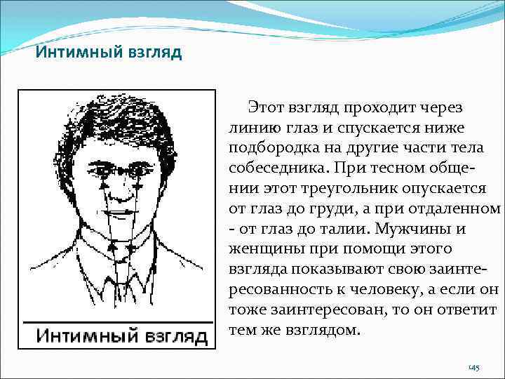 Интимный взгляд Этот взгляд проходит через линию глаз и спускается ниже подбородка на другие