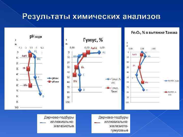 Результаты химических анализов Дерново-подбуры иллювиальножелезистые Дерново-подбуры иллювиальножелезистогумусовые 
