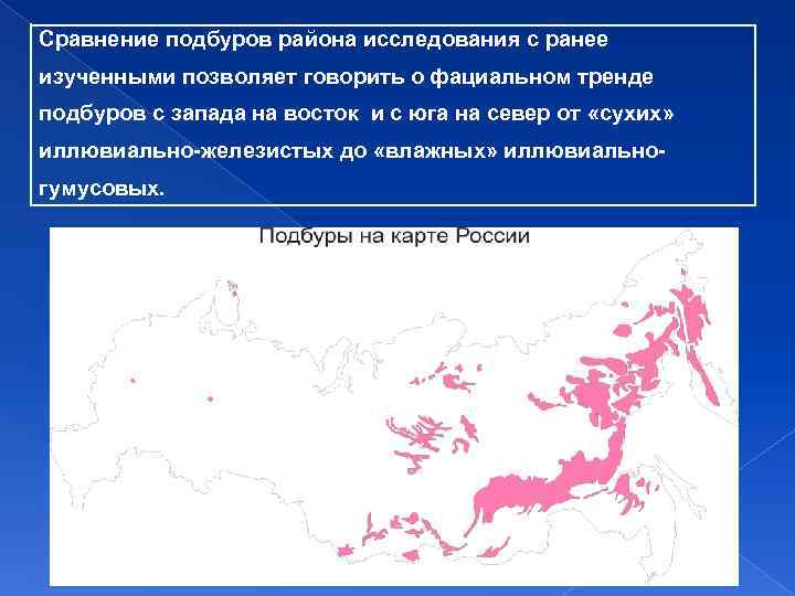 Сравнение подбуров района исследования с ранее изученными позволяет говорить о фациальном тренде подбуров с