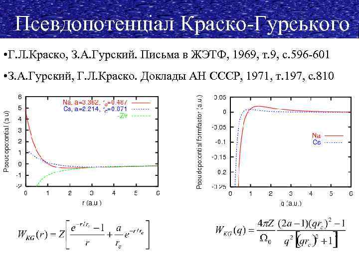 Псевдопотенціал Краско-Гурського • Г. Л. Краско, З. А. Гурский. Письма в ЖЭТФ, 1969, т.