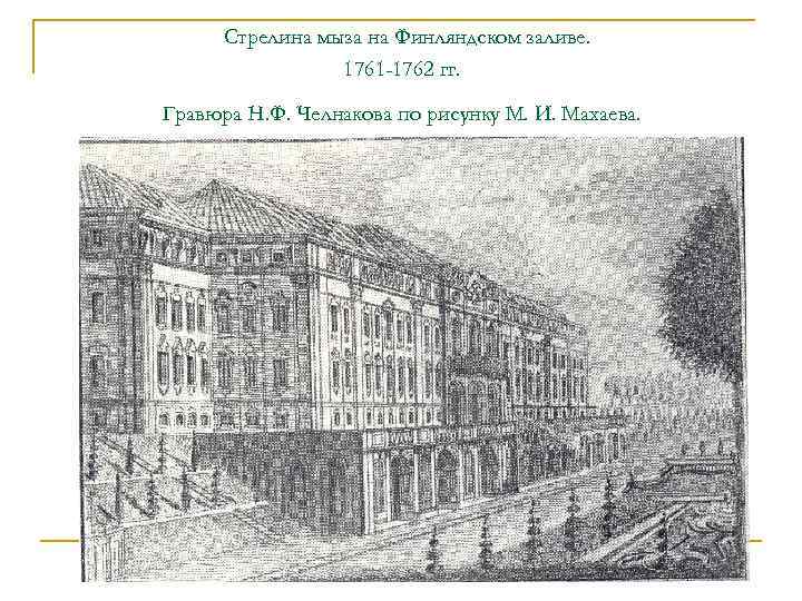  Стрелина мыза на Финляндском заливе. 1761 -1762 гг. Гравюра Н. Ф. Челнакова по