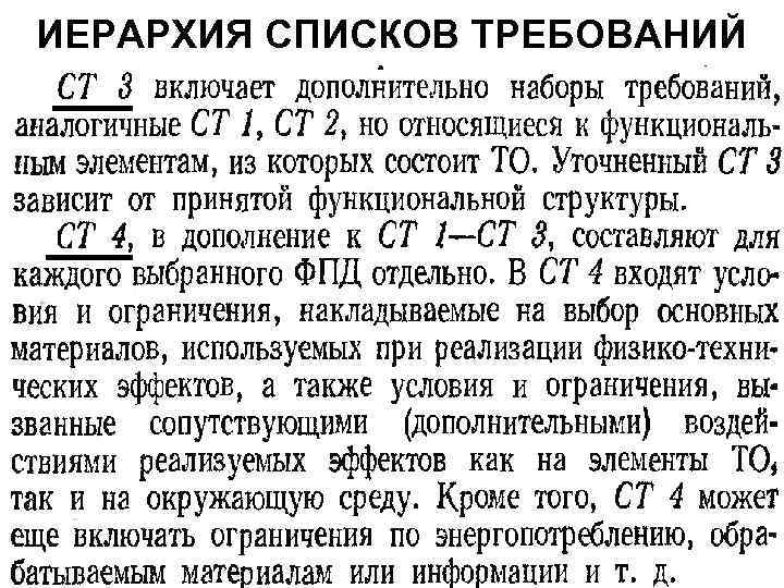 ИЕРАРХИЯ СПИСКОВ ТРЕБОВАНИЙ 