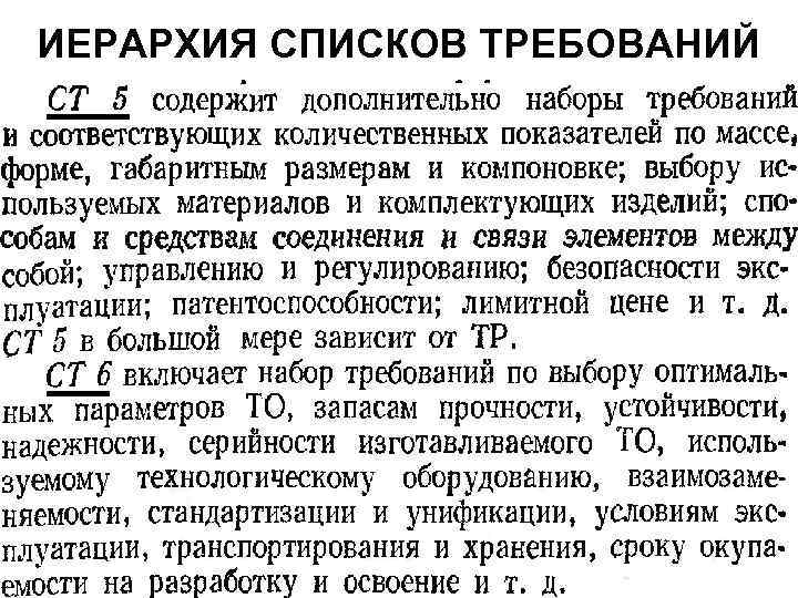 ИЕРАРХИЯ СПИСКОВ ТРЕБОВАНИЙ 