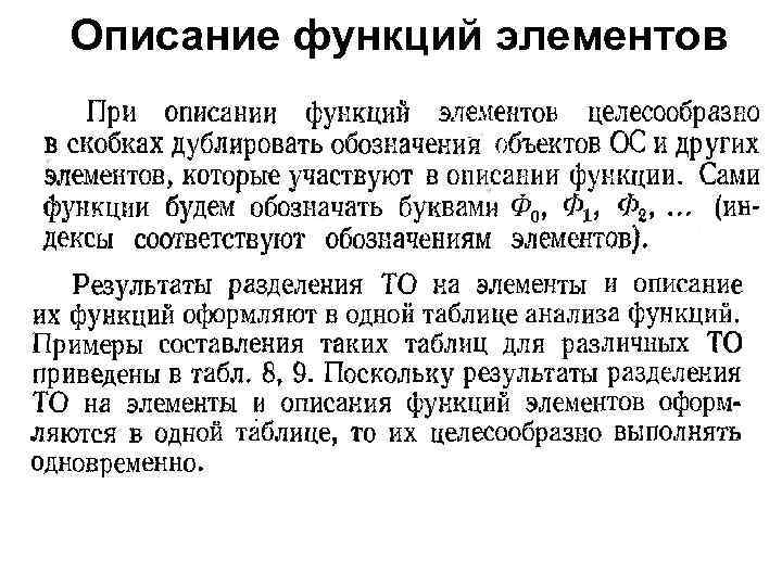 Описание функций элементов 