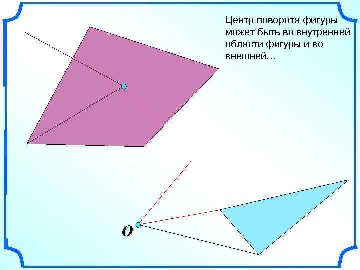 Центр поворота фигуры может быть во внутренней области фигуры и во внешней… O 