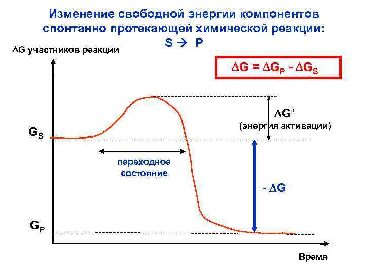 Изменение свободной энергии компонентов спонтанно протекающей химической реакции: S P DG участников реакции DG