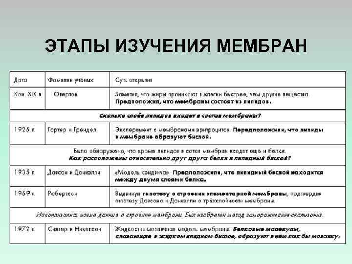 ЭТАПЫ ИЗУЧЕНИЯ МЕМБРАН 