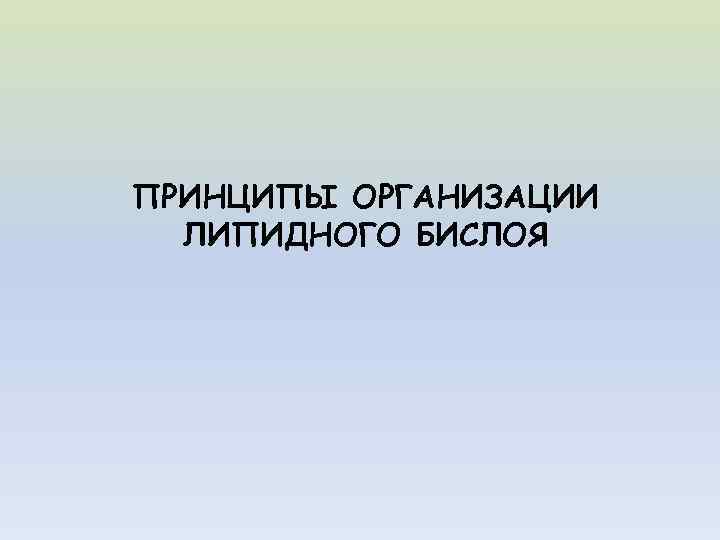 ПРИНЦИПЫ ОРГАНИЗАЦИИ ЛИПИДНОГО БИСЛОЯ 
