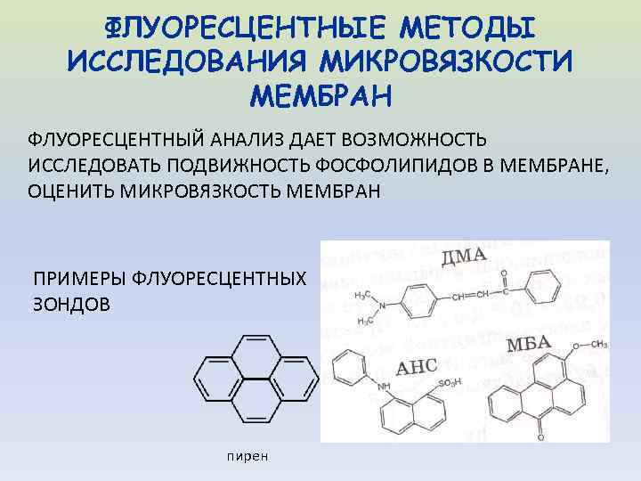 ФЛУОРЕСЦЕНТНЫЕ МЕТОДЫ ИССЛЕДОВАНИЯ МИКРОВЯЗКОСТИ МЕМБРАН ФЛУОРЕСЦЕНТНЫЙ АНАЛИЗ ДАЕТ ВОЗМОЖНОСТЬ ИССЛЕДОВАТЬ ПОДВИЖНОСТЬ ФОСФОЛИПИДОВ В МЕМБРАНЕ,
