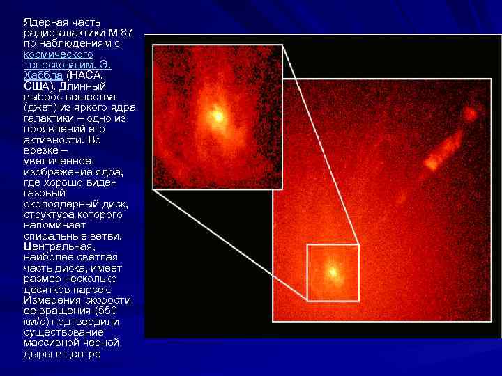  Ядерная часть радиогалактики М 87 по наблюдениям с космического телескопа им. Э. Хаббла