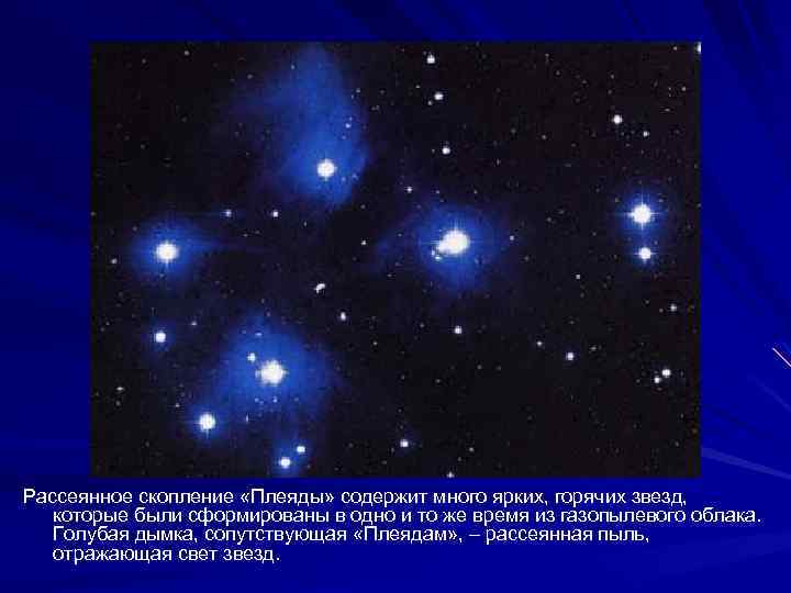 Рассеянное скопление «Плеяды» содержит много ярких, горячих звезд, которые были сформированы в одно и