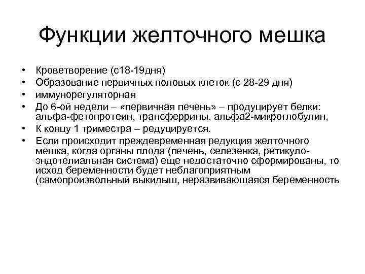 Функции желточного мешка • • Кроветворение (с18 -19 дня) Образование первичных половых клеток (с
