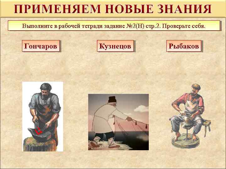 Выполните в рабочей тетради задание № 2(Н) стр. 2. Проверьте себя. Гончаров Кузнецов Рыбаков