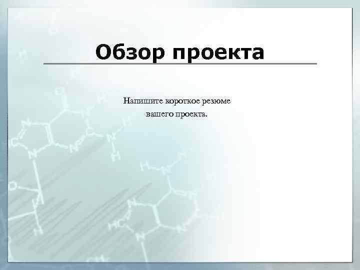 Обзор проекта Напишите короткое резюме вашего проекта. 