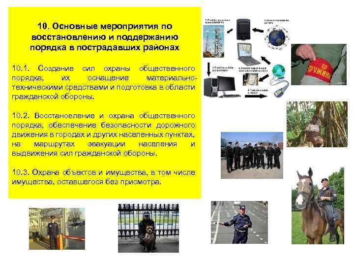 10. Основные мероприятия по восстановлению и поддержанию порядка в пострадавших районах 10. 1. Создание