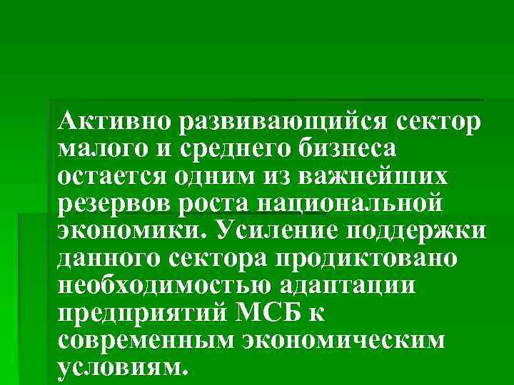 Активно развивающийся сектор малого и среднего бизнеса остается одним из важнейших резервов роста национальной