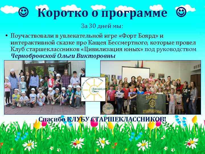  Коротко о программе За 30 дней мы: • Поучаствовали в увлекательной игре «Форт