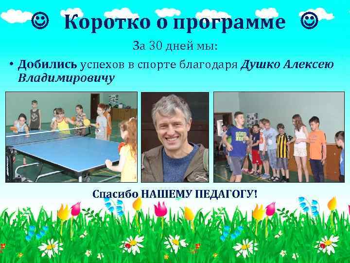  Коротко о программе За 30 дней мы: • Добились успехов в спорте благодаря