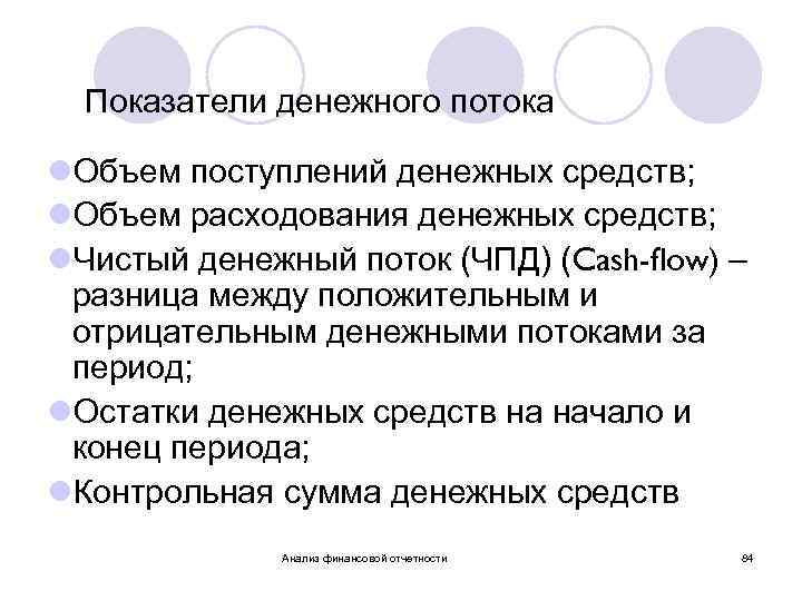 Показатели денежного потока l. Объем поступлений денежных средств; l. Объем расходования денежных средств; l.