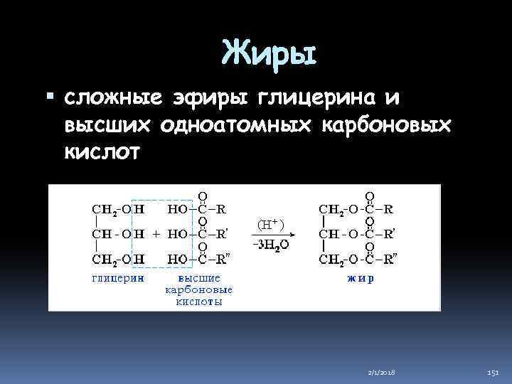 Жиры сложные эфиры глицерина и высших одноатомных карбоновых кислот 2/1/2018 151 