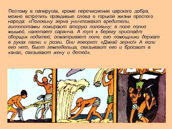 Поэтому в папирусах, кроме перечисления царского добра, можно встретить правдивые слова о горькой жизни