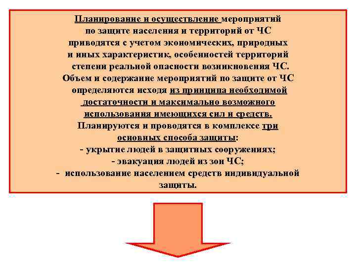 Планирование и осуществление мероприятий по защите населения и территорий от ЧС приводятся с учетом