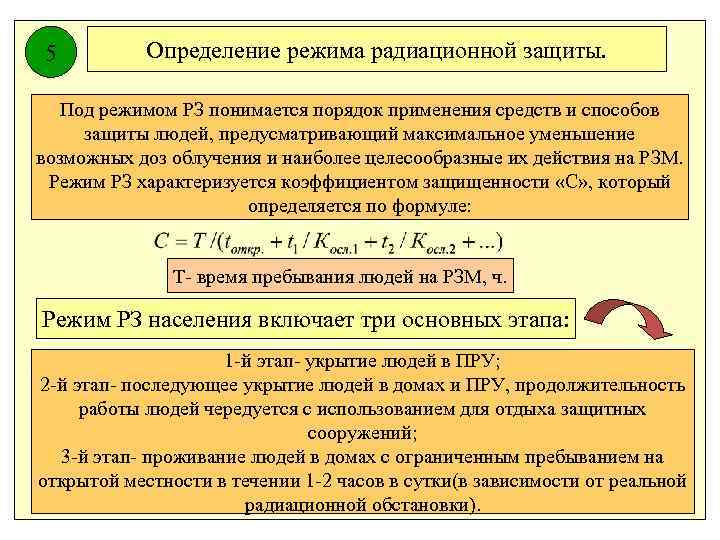5 Определение режима радиационной защиты. Под режимом РЗ понимается порядок применения средств и способов