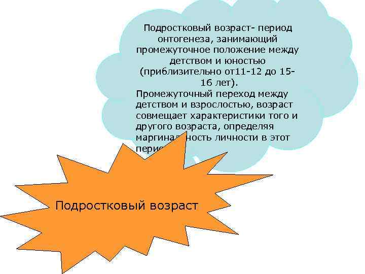 Подростковый возраст- период онтогенеза, занимающий промежуточное положение между детством и юностью (приблизительно от11 -12