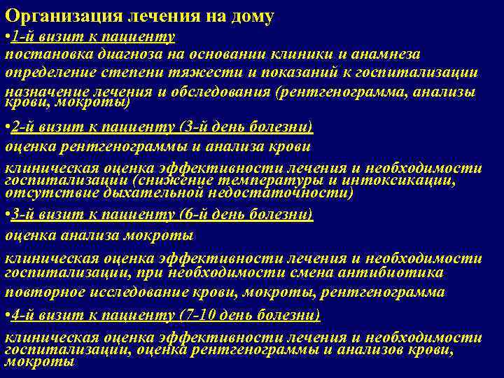 Организация лечения на дому • 1 -й визит к пациенту постановка диагноза на основании