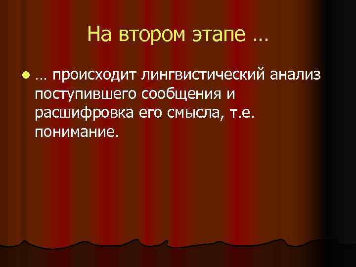 На втором этапе … l… происходит лингвистический анализ поступившего сообщения и расшифровка его смысла,