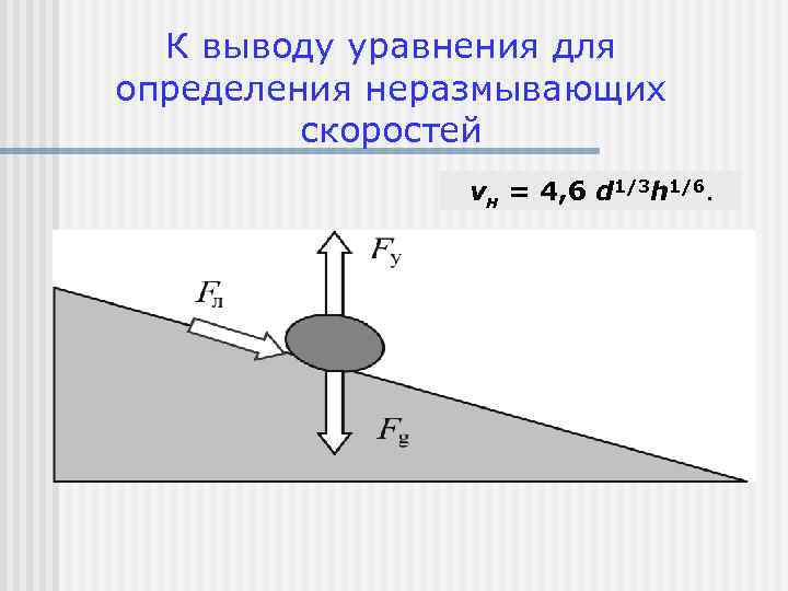 К выводу уравнения для определения неразмывающих скоростей vн = 4, 6 d 1/3 h