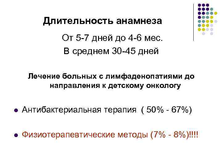 Длительность анамнеза От 5 -7 дней до 4 -6 мес. В среднем 30 -45