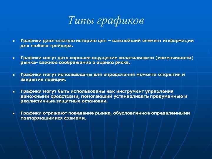 Типы графиков n n n Графики дают сжатую историю цен – важнейший элемент информации