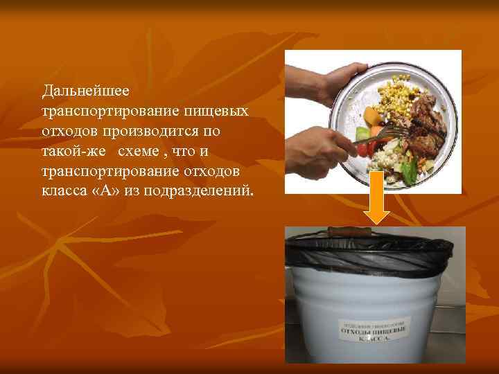 Дальнейшее транспортирование пищевых отходов производится по такой-же схеме , что и транспортирование отходов класса